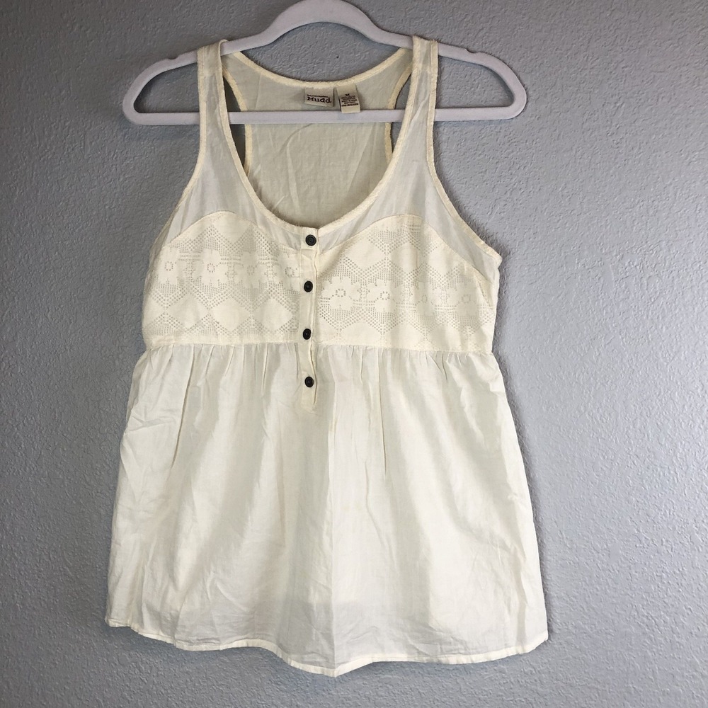 Mudd‎ Womens Medium Tank Top Lace Boho Babydoll Sleeveles Cocquette Dainty Y2K